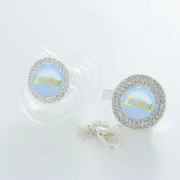 Miyocar مخصص أي اسم Silver Bling Pacifier و Pacifier Clip All Ppa Ppa Free Dummy Luxury Blue Gold Name Pamifier 240125