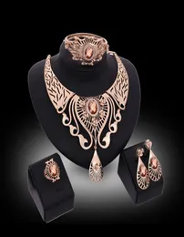 Bangles colares anéis brincos conjuntos de jóias de luxo feminino royal strass 18k banhado a ouro gota água liga festa jóias 4piece2056495