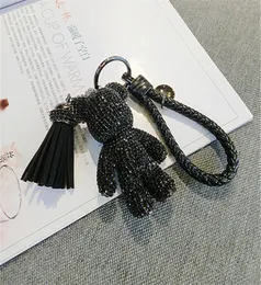 Full Rhinestone Cartoon Bear Keychain Car Velvet Tassel Key Chain Ring Holder Pendant for Bag Charm Chaveiro Llaveros Mujer Gift9508931