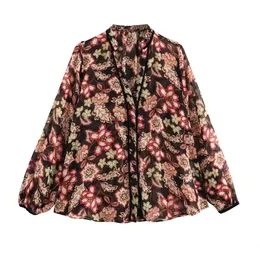 Taop Za Early Spring Product Женская модная и повседневная универсальная бархатная рубашка с v-образным вырезом и контрастным принтом 240127