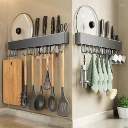 Kitchen Storage Punch-free Hook Wall Hanger For Knife Spoon Pot Lid Holder Cooking Utensil Rack With Sliding Hooks Black Hanging Rod