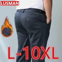 Men byxor stor storlek 10xl vinter varm hög midja sport casual byxor stretchy tyg långa byxor byxor 240122