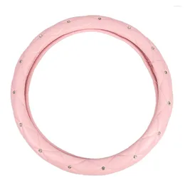 Steering Wheel Covers Parts Cover Pink 15Inch 38cm Accessories Crystal Diamond Decor Non-Slip W/ Rhinestone Bling Car