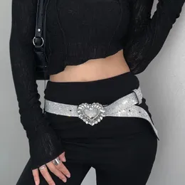 Heart Sequins Rhinestone Women's Belt Trend Fashion with Skirt Punk Style Accessories Personality High Luxury Bb Belt 240122