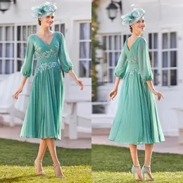 Vestidos de mãe da noiva, comprimento em T, decote em V, mangas 3/4, apliques de renda, chiffon com contas, vestido da mãe, vestidos do noivo, vestidos para mulheres africanas AMM073