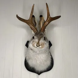 3D Antlers Rabbit Head Statue Home Decor decor fugurines Wall Hang Decoration Animal Statues Living Room Art Crafts 240119