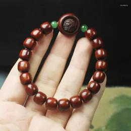 Strand Rosewood Old Barrel Beads Armband med Running Flexible Ring