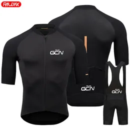 Raudax GCN Cycling Jersey Set Summer Summer Short Sleeve Black Black Mtb Rower Clothing Maillot Ropa Ciclismo Mundur Suit 240202