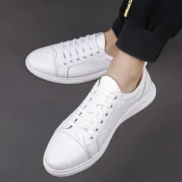 Genuine Leather Mens Casual Shoes Fashion Flats Man Sneaker Lace Up For Male Leisure Walk Shoes High Quality Outdoor White Shoes 240130