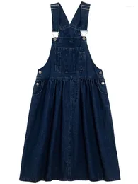 Vestidos casuais verão formal denim vestido geral mulheres sem mangas alça ajustável bib bolso azul jeans vintage uma linha midi jean