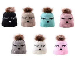 Gorros de crochê para bebês, chapéu com bola, menina, menino, inverno, chapéus de malha com olhos, quentes, pompom, 7 cores 4915079