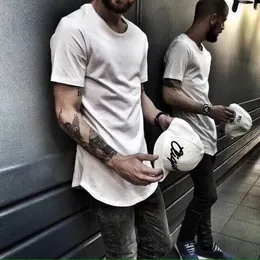 Zsiibo tx135c camiseta masculina estendida redonda varredura tshirt curvado bainha longa linha topos hip hop urbano em branco camisetas roupas streetwear 240124