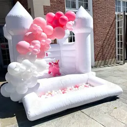 4x4m (13,2x13,2 pés) Com soprador atacado Comercial Crianças Lua Inflável Casa de Salto Branco Com Poço de Bolas Inflável Bouncer Jumper Castelo Bouncy