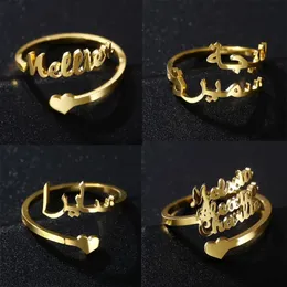 Anel personalizado personalizado, feminino, masculino, vários nomes, aço inoxidável, junta ajustável, nomes arábicos, anéis de casal, joias de família 240119