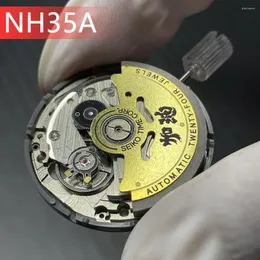 Uhrenreparatursätze, japanisches Original-NH35A-Uhrwerk, modifizierter goldener Rotoraufkleber, hohe Genauigkeit, 24 Juwelen, automatischer mechanischer Mechanismus