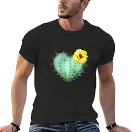 Мужские майки с рисунком кактуса и желтым цветком, акварель, крутая футболка с рисунком суккулентного растения