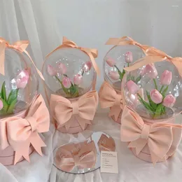 Geschenkverpackung, Acryl-Bobo-Ball mit künstlichen Blumen, Tulpen, Blumenstrauß-Box für Valentinstag, Freundin, Geburtstag, Blumen-DIY-Set