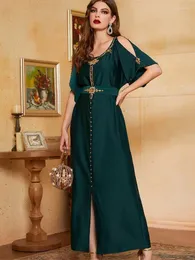 Roupas étnicas Kaftans para Mulheres Verde Abaya Cetim Dubai Turquia Islam Muçulmano Hijab Modesto Vestido Djellaba Robe Femme Musulmane Caftan