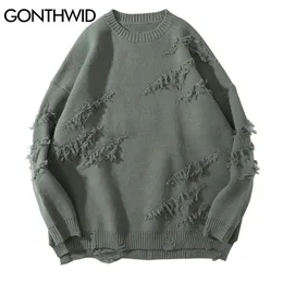 GONTHWID Distressed Destroyed Gestrickte Pullover Pullover Streetwear Männer Hip Hop Harajuku Mode Casual Pullover Strickwaren Tops 240127