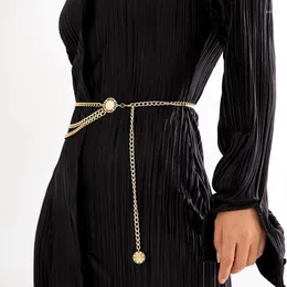 Bälten 2024 Fashion Multi-Layer Chain Belt for Women Gold Silver Color Metal High midje kroppsklänning Lady Tassel