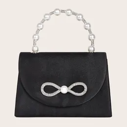 Evening Bag Exquisite Womens Handbag with Rhinestone Bowknot Black All-matching Date Bag Party Prom Chain Bag 240131