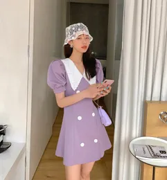 Abiti da festa Estate Viola Kawaii Vestito estivo da donna Mini abito NICE Abito doppiopetto Colletto a maniche corte Sukienka