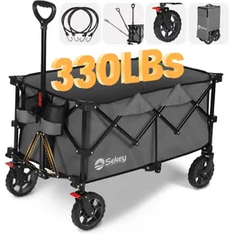 Folding Cart Heavy Duty Wagon With Big AllTerrain Wheels Drink HoldersGrey Trolley Handcart Camping Carts Hand 240122