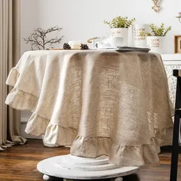 French Romantic Simple Ruffle Tablecloth Cotton Linen Table Cover American Round Tea Literary Retro Party Decoration 240127