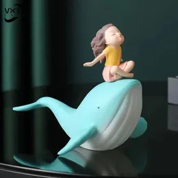 Nordic Style Whale Girl Statue Resin Ornaments Home Decor Crafts Office Desk Figurines Decoration Bookcase Sculpture Gift 240123