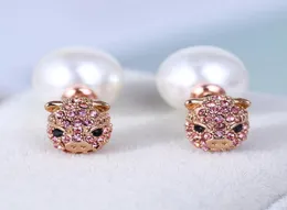 Fashion New York Fashion Real Gold Plated Pink Full Rhinestone Crystal Fly Pig Pearl Brand K Letter S Stud Earrings9024245