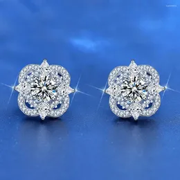 Studörhängen Lucky Clover Shape Full Bling Gemstones 5a Zircon Diamonds Crystal For Women 18K White Gold Filled Fine SMEMELLRY