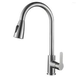 Küchenarmaturen, 1 Stück, gebürstetes Nickel, Wasserhahn, Einlochmontage, herausziehbarer Auslauf, Waschbecken, Mischbatterie, Stream-Sprühkopf, Chrom/Schwarz-Wasserhähne