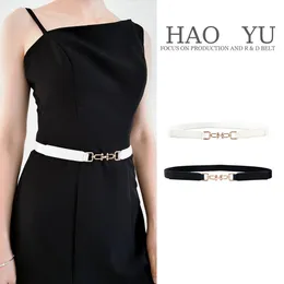 Belt Female Adornment All-Purpose Small Metal Button Simple Dress High Elastic Black Waist Cover S 240122