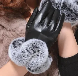 2018 Fashion Warm Winter Gloves Female Leather Gloves Rabbit päls handleden Mittens Women039s Warm Gloves Luxury Design Guantes Mitt5466008