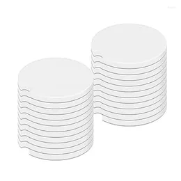 Table Mats 20Pcs Ceramic Car Coasters Sublimation Blanks For DIY Personalized Printed Decoration White Round Finger Notches Durable