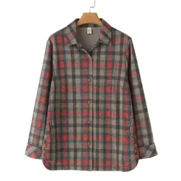 Long-sleeved Plaid Shirt Women Plus Size Autumn Winter Casual Clothing Blouses Outwear G51 8918 240202