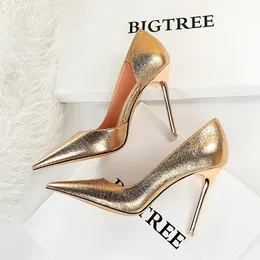 Bigtree Shoes High Heigh Heel Gold Sliver Black Champagne Women Pumps 섹시 웨딩 신발 Stiletto Heels 여성 신발 플러스 크기 43 240129