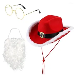 Basker julfest cosplay jultomten kostym scenen props vit skägg cowboy hatt för vuxen semester firande rollspel leveranser