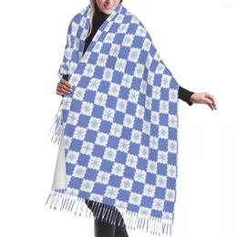 チェスボードのスカーフクリスマススノーフレークY2Kパターン冬の青いスカーフの男性女性が暖かいファッション汎用性のあるショールラップフォール