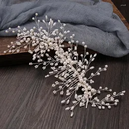 Fermagli per capelli Floralbride Lega fatta a mano Strass Perle di cristallo Pettine da sposa Fascia Accessori da sposa Gioielli da donna