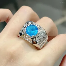 Küme halkaları büyük erkeksi bling değerli taşları zirkon elmaslar erkekler için 18k beyaz altın dolu bague bantlar serin aksesuarlar düğün