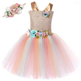 Vestidos de menina flores da floresta trajes de fadas para meninas florais florestais princesa crianças festa de aniversário ballet tutus outfit com faixa de cabelo