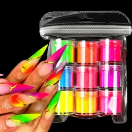 9 scatole/set Pigmenti al neon Glitter per unghie Fluorescenza Polvere Decorazione Disegni iridescenti luminosi Forniture per unghie per professionisti 240202