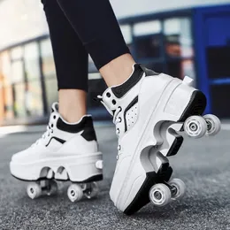 Deformation Parkour Shoes Four Wheels Rounds Of Running Casual Sneakers Unisex Deform Roller Skating 240131