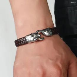 Braccialetti con ciondoli Bracciale punk innovativo di moda per uomo Personalità semplice Accessori in pelle intrecciata stile hip-hop con testa di serpente