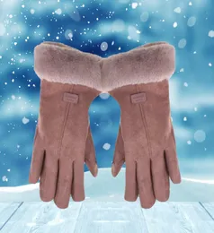 Новые зимние женские теплые замшевые варежки, двойные толстые плюшевые наручные, женские перчатки для вождения с сенсорным экраном9203390