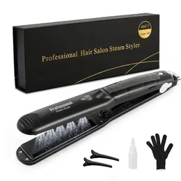 스팀 헤어 스트레이트너 (Steam Hair Straightener) 전문 세라믹 증기 평평한 철속 열 아르간 오일 처리 관리 도구 240202