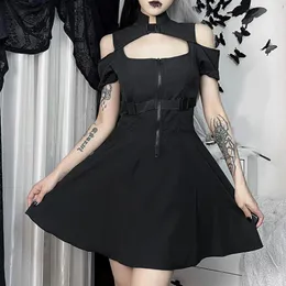 Casual Dresses Women's Dark Slim Fit Off Shoulder Zipper Waist Dress Sunday For Women