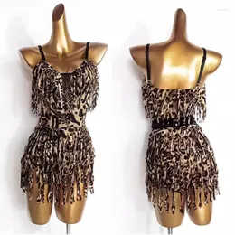 Palco desgaste leopardo vestido de dança latina mulheres tango dança traje chacha samba desempenho adulto prática dancewear vdb5594