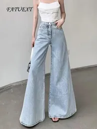 High Waist Flare Jeans for Women Fall Winter Vintage Fashion Baggy Pants Street Wide Leg Denim Trousers Ladies Casual 240123